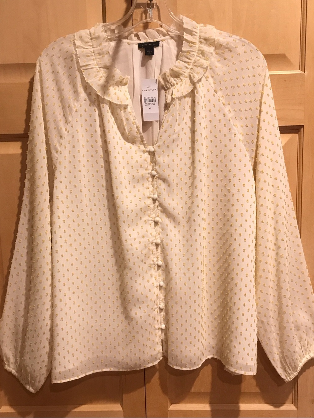 New Ann Taylor Cream Blouse with Yellow Dot Pattern